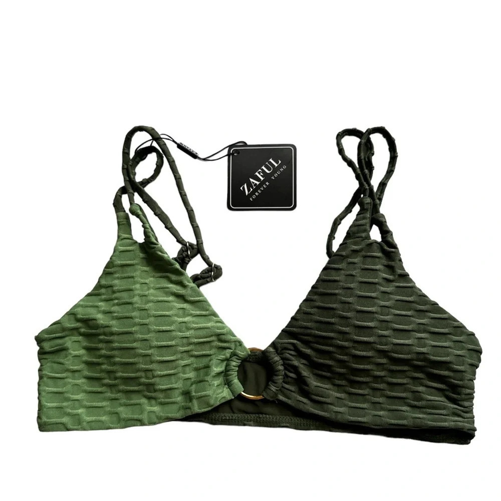 ZAFUL Two Tone Olive Green Bikini Top  Size 4 BNWT